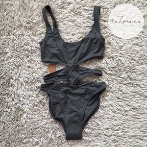 Skims Swim Tank Monokini One Piece in Gunmetal S